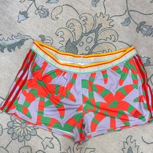 Adidas x Farm Rio Women's Red and Green Graphic Athletic Shorts